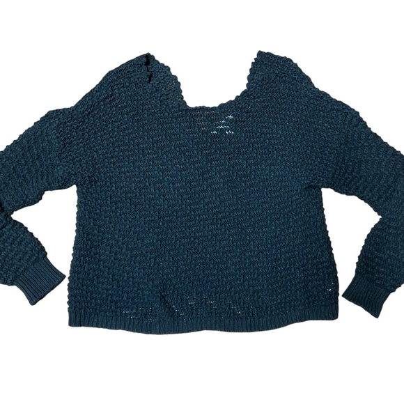 Victoria’s Secret Slouchy Open Knit Sweater Size L Black V Back Oversized Casual - Picture 4 of 10